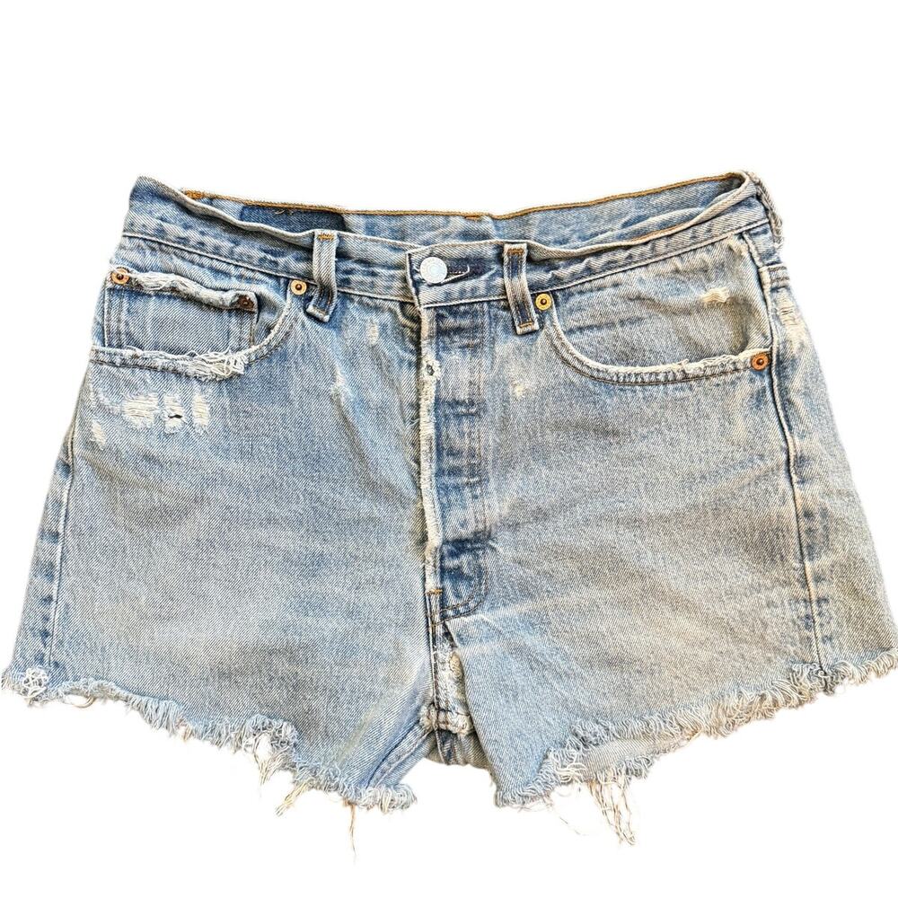 Vintage 90s Levi's 501XX Cutoff Shorts Made in USA Light Wash Button Fly W33